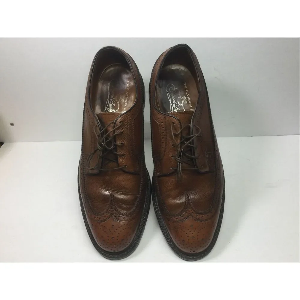 VINTAGE Florsheim Mens Shoes 8.5D Imperial‎ Longwing V Cleat 5 Nail Brown 93602